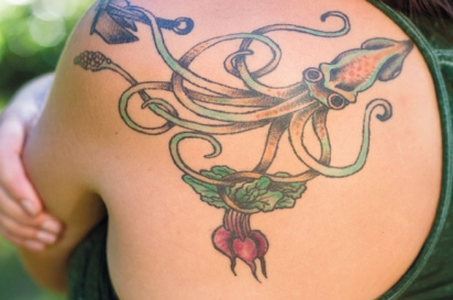 Squid and beets tattoo