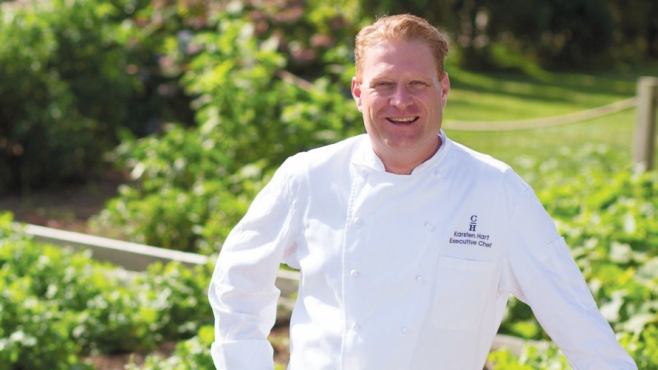 Executive Chef Karsten Hart by the gardens at Castle Hill Inn.
