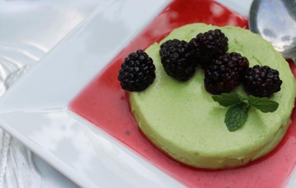 Sweet Pea Panna Cotta With Macerated Blackberries