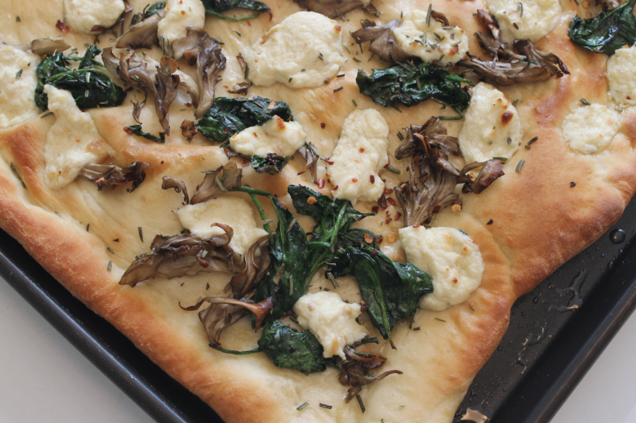 Roasted Garlic Ricotta, Ramp and Wild Mushroom Flatbread