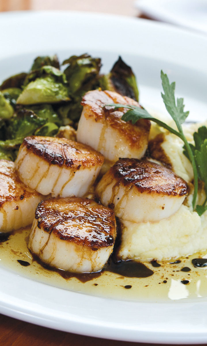 Seared Scallops with Parsnip Purée and Caramelized Brussels Sprouts